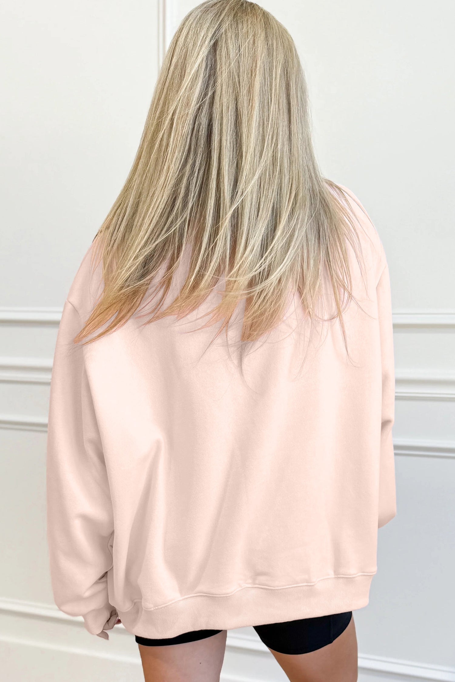 Apricot Pink TEXAS Letter Printed Mock Neck Baggy Sweatshirt