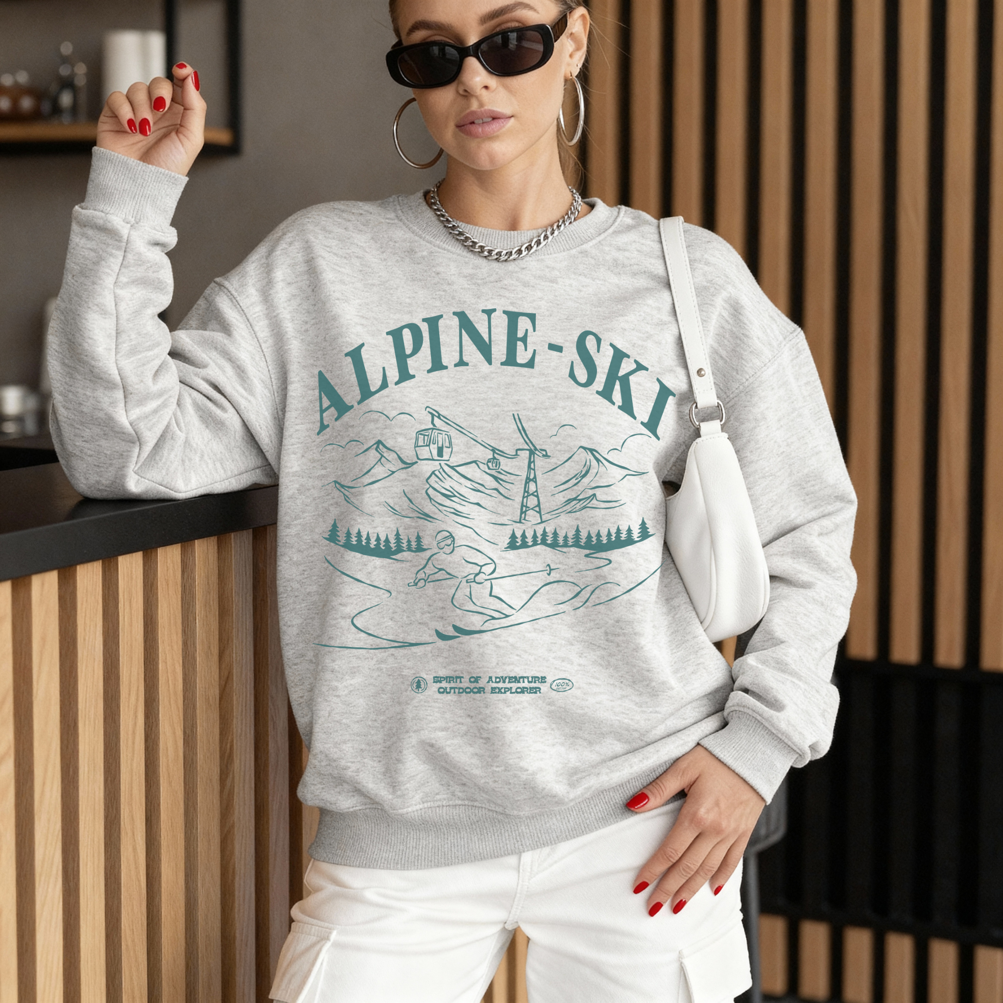 Alpine Ski Crewneck Sweatshirt – Retro Winter Graphic