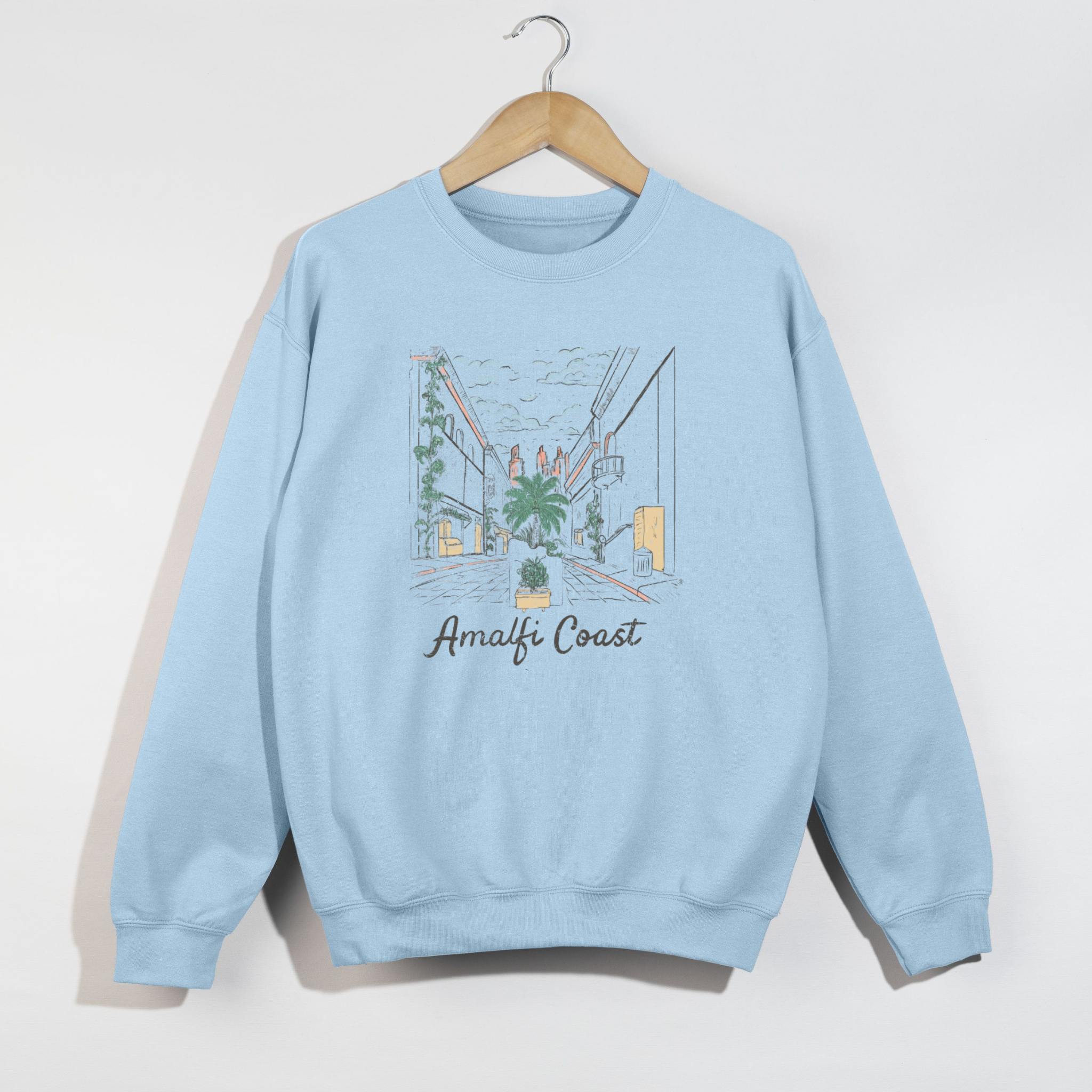Amalfi Coast Crewneck Sweatshirt – Vintage Coastal Illustration Pullover